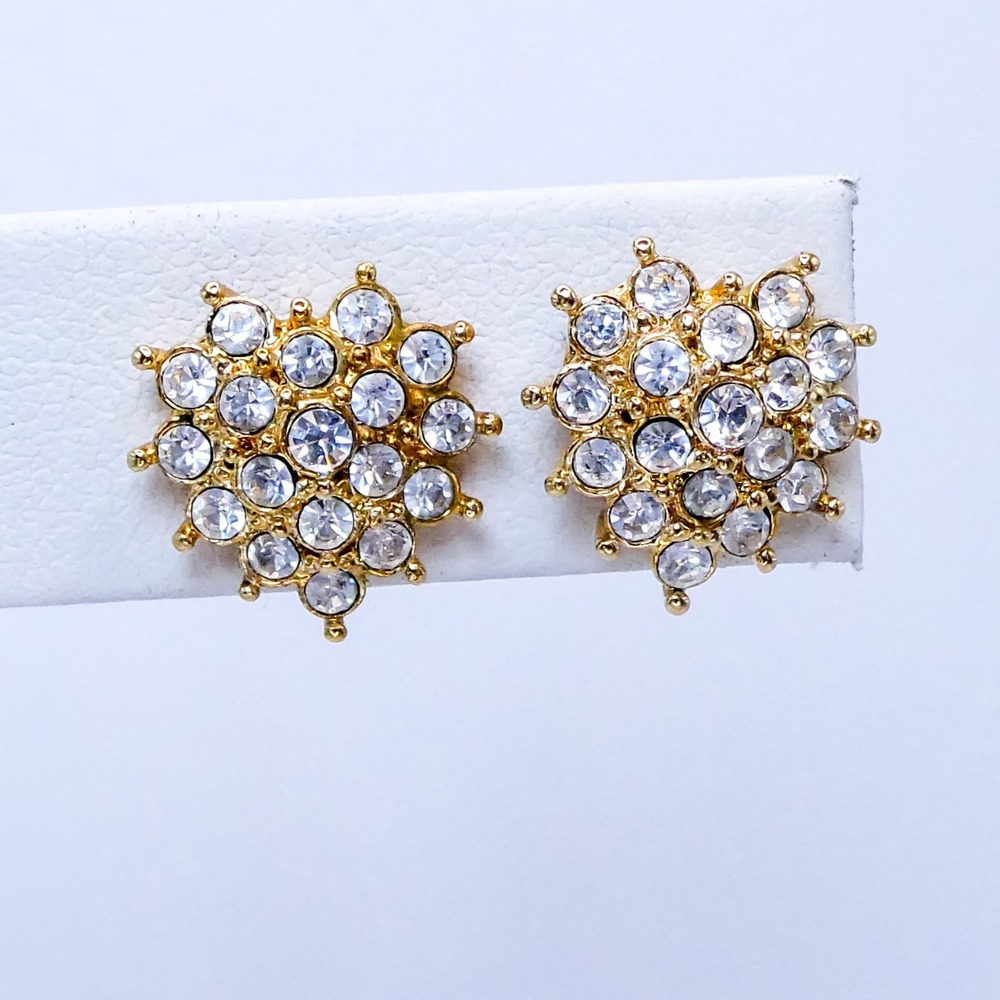 Gold Tone Crystal Cluster Heart .5" Stud Womens Cute Earrings